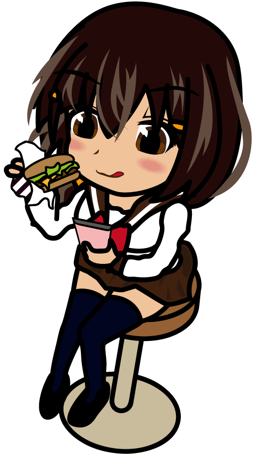 スマホを見ながらハンバーガーを食べる女子高生のイラスト素材 あーたむ Veglキャラクターイラスト素材