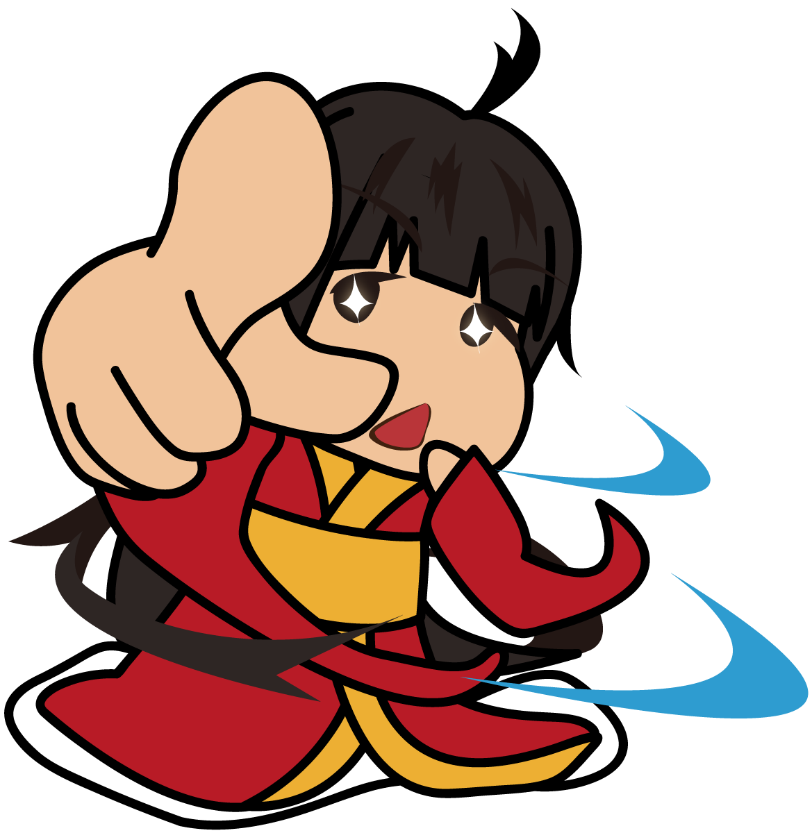 振り向きざまに指をさす赤い着物の女の子のイラスト素材 座敷あらし Veglキャラクターイラスト素材