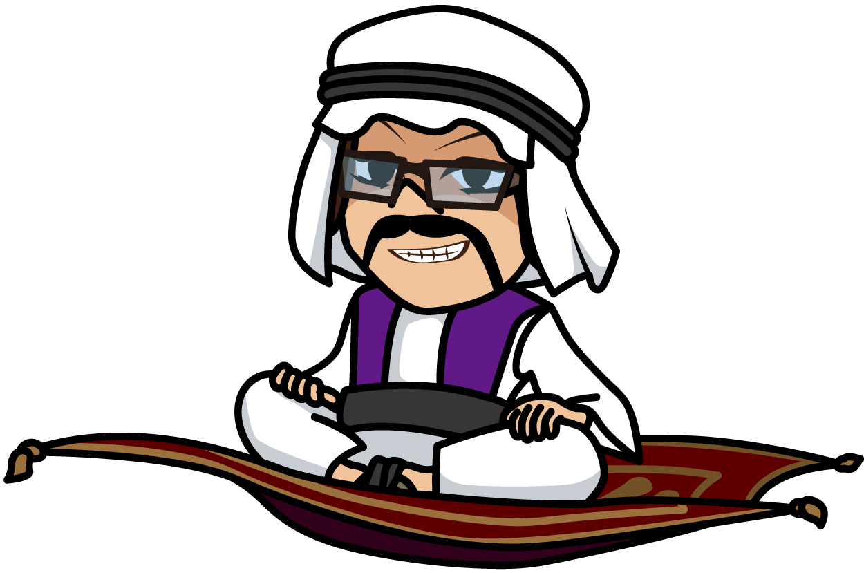 空飛ぶ絨毯に乗ってほくそ笑むアラブの商人のイラスト素材 うりぼぅ