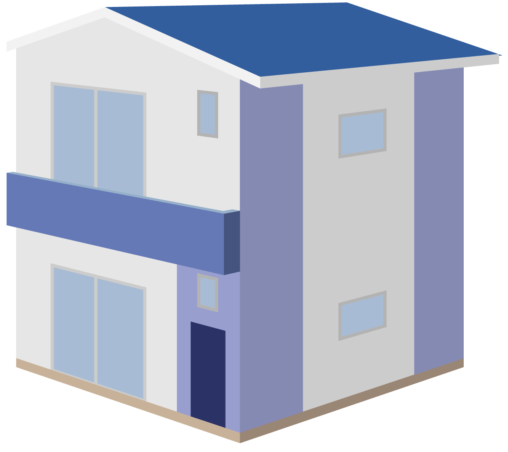 青い屋根の2階建て民家